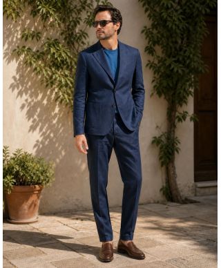 bito uomo blu in misto Lino - Poirot - Paul Miranda  - Abiti uomo estivi - Gogolfun.it