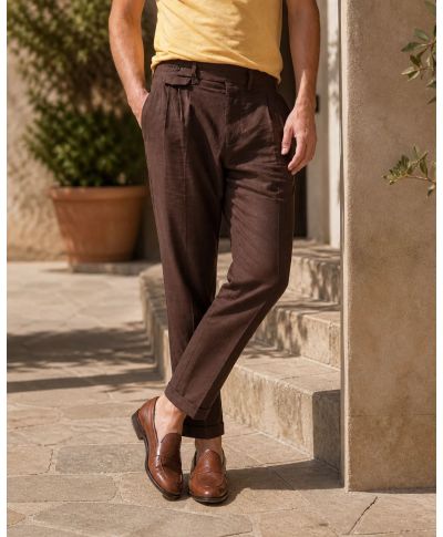 Pantaloni uomo maroni in misto lino - Poirot - Paul Miranda - Abbigliamento uomo online - Gogolfun.it