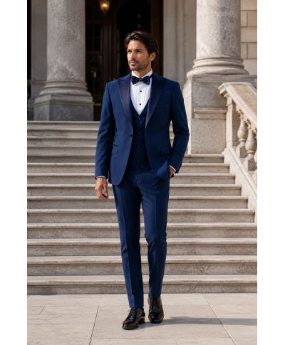 Smoking blu cobalto con gilet - Pascal - Abiti e smoking sposo, diciottesimo, invitato - Gogolfun.it