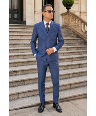 Abito uomo doppiopetto gessato blu - Boris