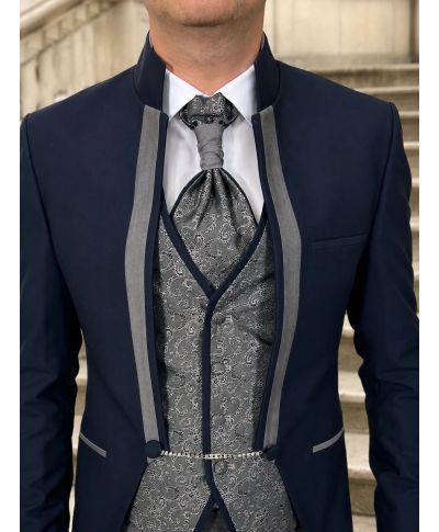 Abito sposo blu con collo coreano - Memory - Abiti e smoking sposo - Gogolfun.it