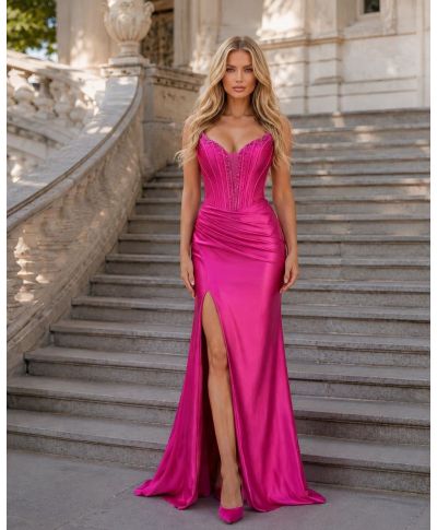 Vestito elegante a sirena fuxia - Maurilia - Abiti da cerimonia online - Gogolfun.it
