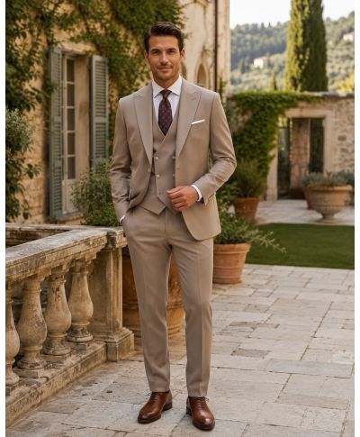 Abito uomo beige con gilet - Guglielmo - Abiti uomo giovanili online - Gogolfun.it