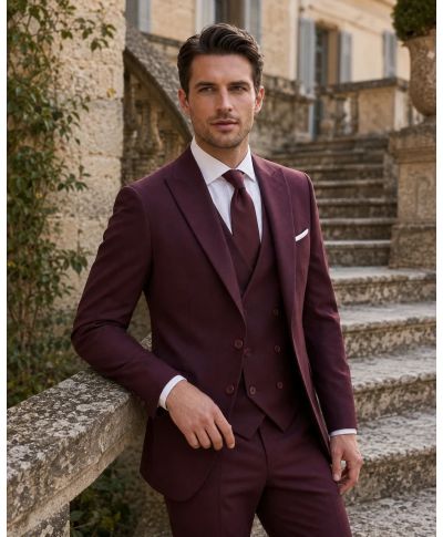 Abito uomo bordeaux con gilet - Gulielmo - Abiti uomo da cerimonia giovanili - Gogolfun.it