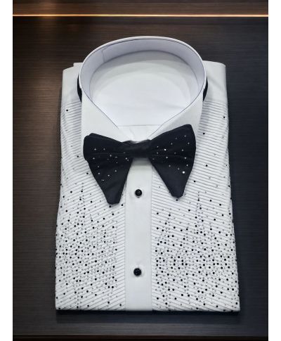Camicia bianca con strass, doppio polso - Camicie da cerimonia particolari - Gogolfun.it