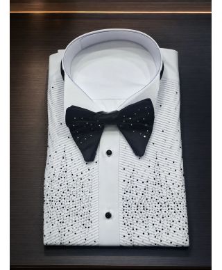 Camicia bianca con strass, doppio polso - Camicie da cerimonia particolari - Gogolfun.it