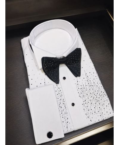 Camicia bianca con strass, doppio polso - Camicie da cerimonia particolari - Gogolfun.it