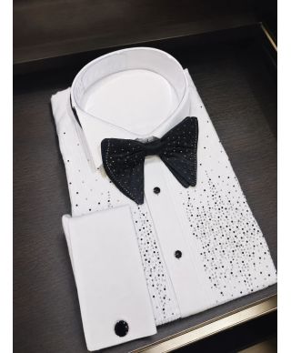 Camicia bianca con strass, doppio polso - Camicie da cerimonia particolari - Gogolfun.it