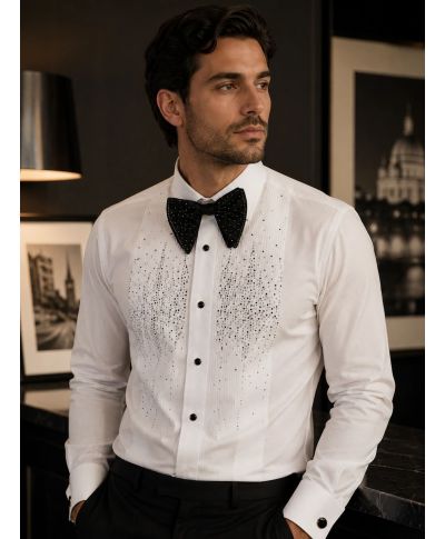 Camicia bianca con strass, doppio polso - Camicie da cerimonia particolari - Gogolfun.it