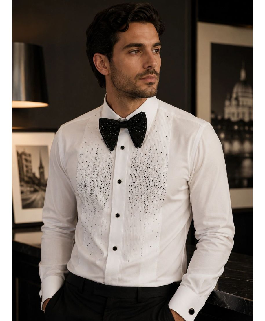 Camicia bianca con strass, doppio polso - Camicie da cerimonia particolari - Gogolfun.it