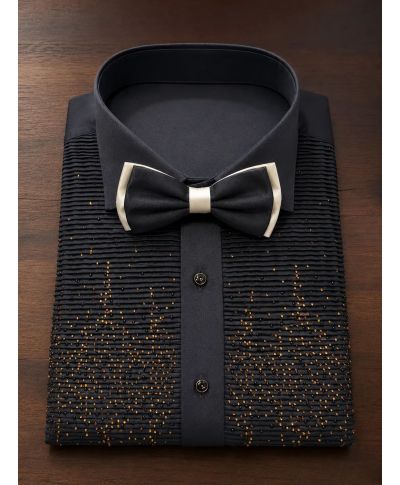 Camicia uomo nera con strass - Doppio polso - Camicie uomo particolari - Gogolfun.it