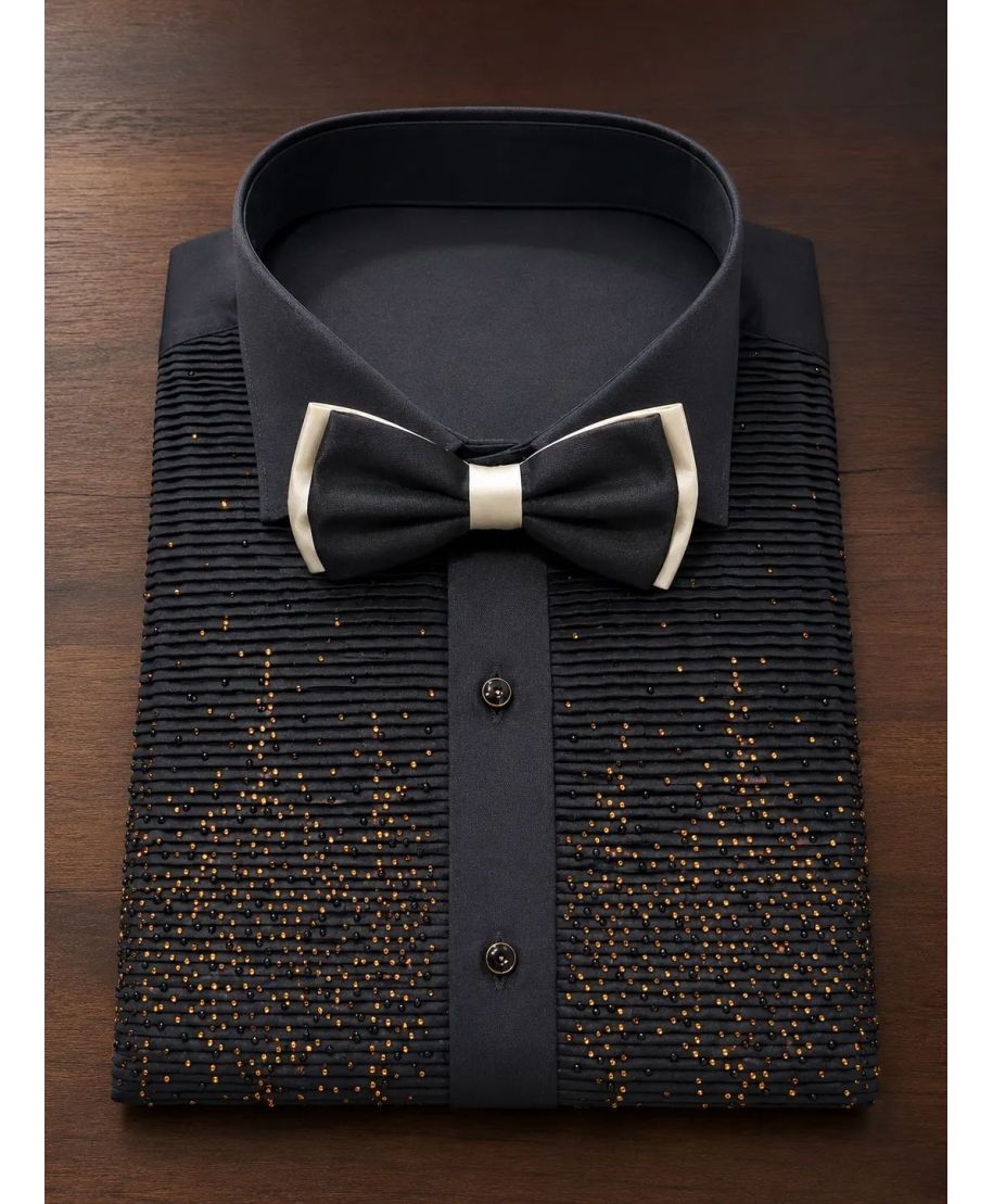 Camicia uomo nera con strass - Doppio polso - Camicie uomo particolari - Gogolfun.it
