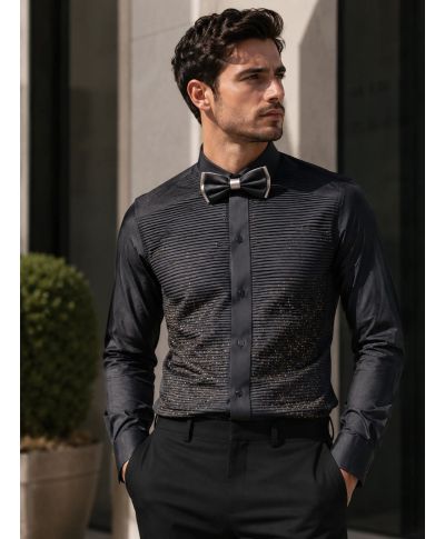 Camicia uomo nera con strass - Doppio polso - Camicie uomo particolari - Gogolfun.it