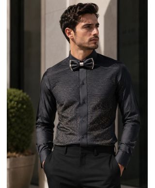 Camicia uomo nera con strass - Doppio polso - Camicie uomo particolari - Gogolfun.it