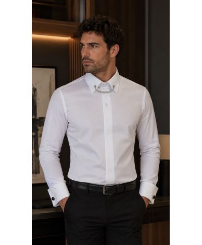 Camicia bianca con collar chain - Camicie uomo da cerimonia particolari - Gogolfun.it