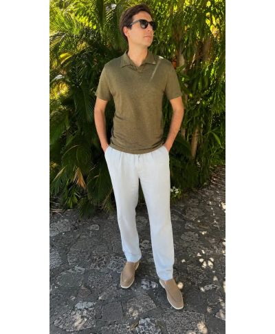 Polo uomo in lino, Milo - Collo Bowling