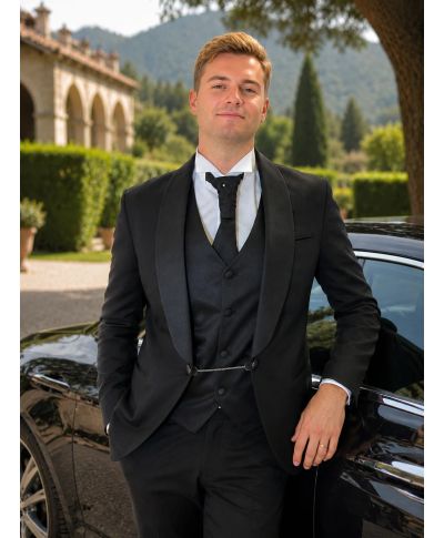 Smoking uomo nero con gilet - Ikaro - Abiti da cerimonia uomo online - Gogolfun.it