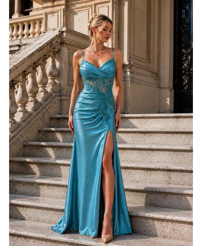 Abito da cerimonia verde tiffany - Versailles - Vestiti da diciottesimo, testimone, mamma della sposa - Gogolfun.it