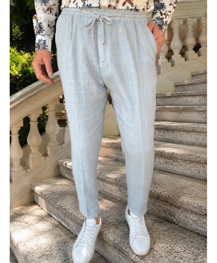 Pantaloni grigi  in lino con coulisse, Paul Miranda - Riviera