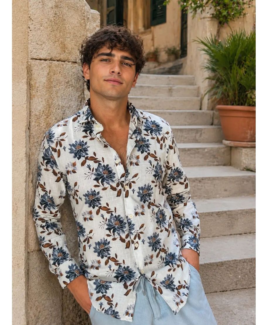 Camicia uomo estiva fantasia floreale - Key Jey