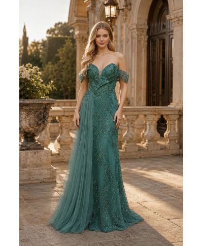 Abito elegante verde da cerimonia -  Turazia - Abiti da cerimonia online - Gogolfun.it
