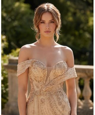 Vestito elegante oro da cerimonia -  Turazia - Vesititi da cerimonia online - Gogolfun.it