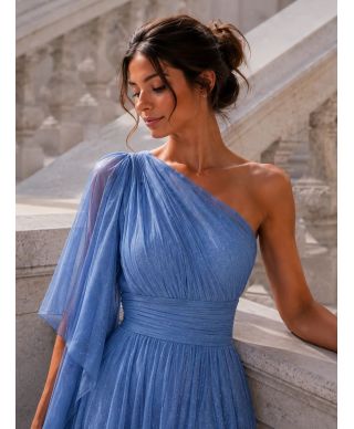 Abito da cerimonia monospalla azzurro -Hilda
