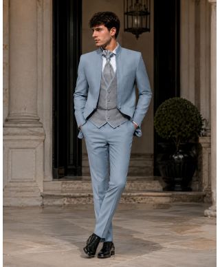 Abito sposo azzurro chiaro con gilet - Roberto - Abiti sposo online - Gogolfun.it