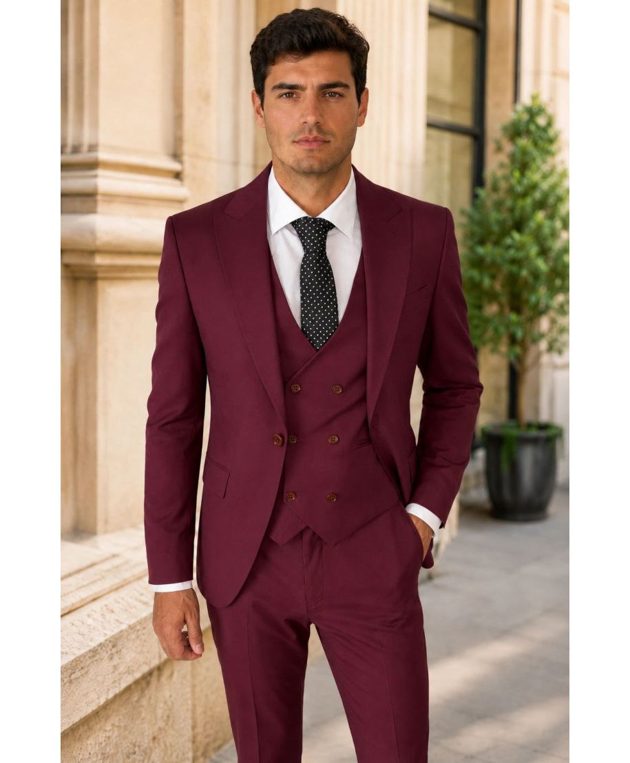 Abito uomo bordeaux con gilet - Gulielmo - Abiti uomo da cerimonia giovanili - Gogolfun.it