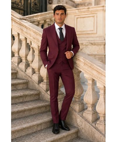Abito uomo bordeaux con gilet - Gulielmo - Abiti uomo da cerimonia giovanili - Gogolfun.it