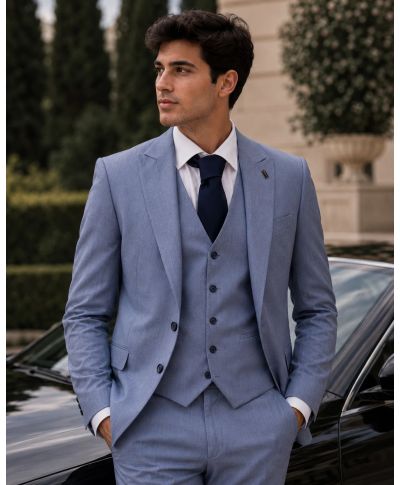 Abito uomo azzurro con gilet - Finlandia - Abiti da uomo eleganti - Gogolfun.it
