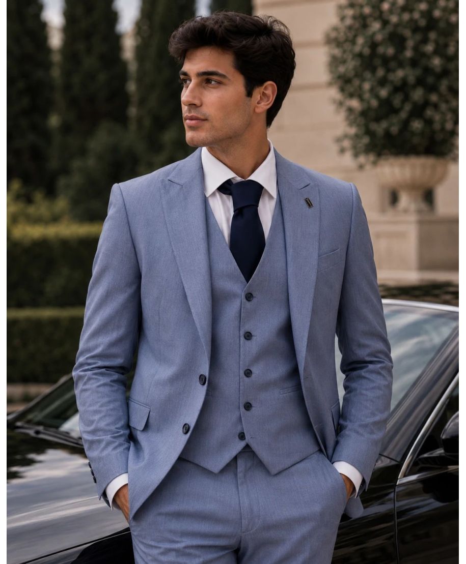 Abito uomo azzurro con gilet - Finlandia - Abiti da uomo eleganti - Gogolfun.it