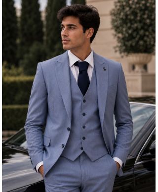 Abito uomo azzurro con gilet - Finlandia - Abiti da uomo eleganti - Gogolfun.it