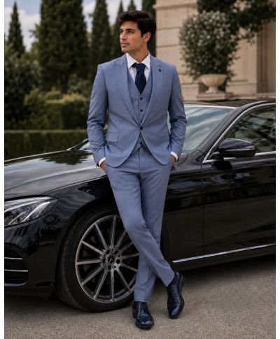 Abito uomo azzurro con gilet - Finlandia - Abiti da uomo eleganti - Gogolfun.it