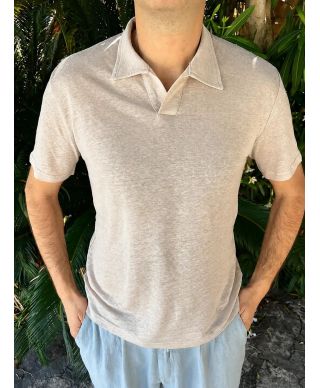 Polo beige in lino, Paul Miranda - Scollo bowling