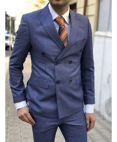 Abito uomo blu, a quadri - Doppiopetto