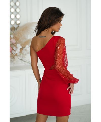 Vestito corto, rosso - Tubino mono spalla