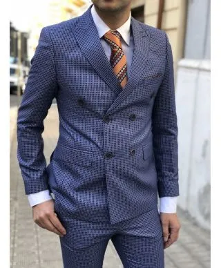 Abito uomo blu, a quadri - Doppiopetto