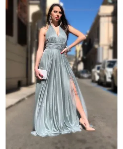 Vestito da sera - Verde tiffany - Tessuto brillantinato