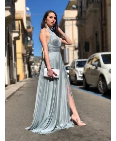 Vestito da sera - Verde tiffany - Tessuto brillantinato