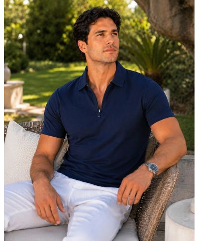 Polo uomo, blu - Con zip