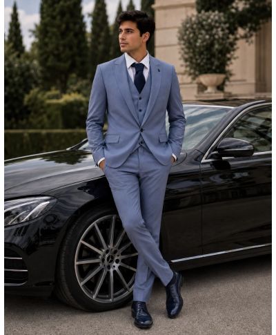 Abito uomo con gilet, colore azzurro
