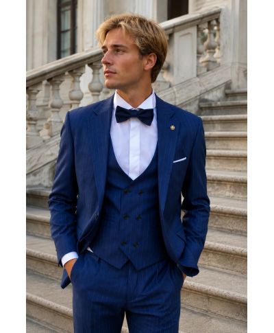 Abito con gilet, gessato - Gilet doppiopetto