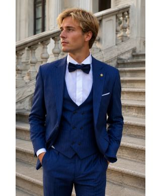 Abito uomo gessato blu con gilet - Old