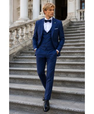 Abito uomo gessato blu con gilet - Old