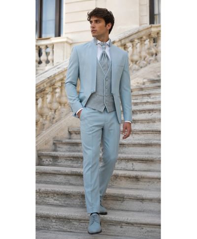 Abito da sposo, azzurro - Coreano con gilet - Roberto bis
