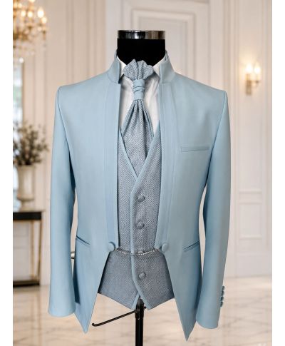 Abito da sposo, azzurro - Coreano con gilet - Roberto bis