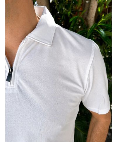 Polo uomo bianco, con  Zip - Piquet  - Claudio