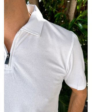 Polo uomo bianco, con  Zip - Piquet  - Claudio