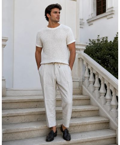 Pantalone uomo beige, lino cotone - Paul Miranda